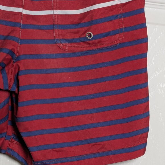 Amazon Essentials Men's Quick-Dry Swim Trunk Red Blue Stripes, Small, 7" Inseam - Picture 10 of 16